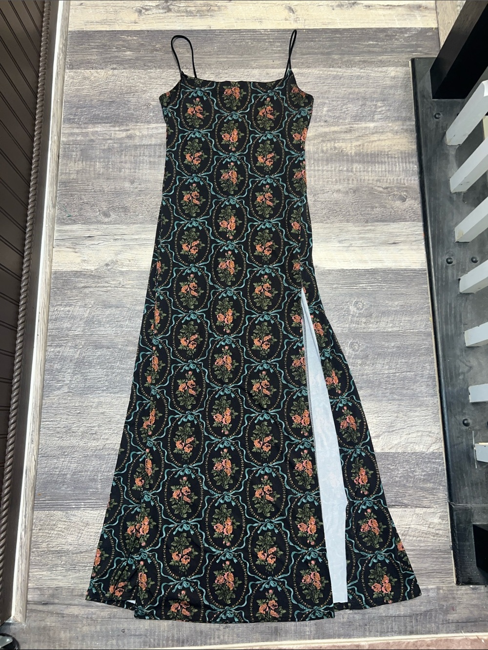 Urban Outfitters Dark Floral Maxi Slip Dress Side Slit Medium